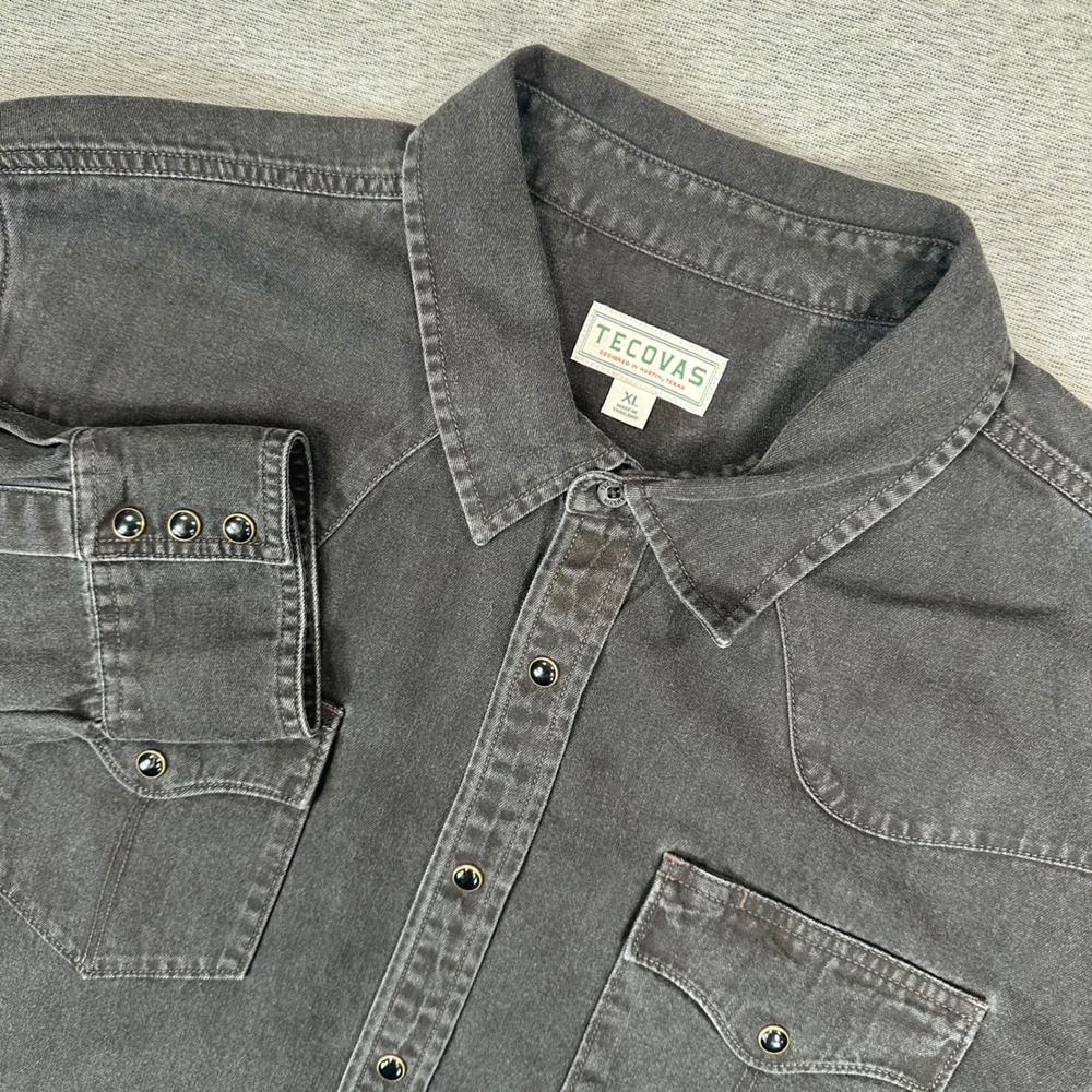 Tecovas Denim Western Pearl Snap Shirt Mens XL Faded Black Long Sleeve Charcoal